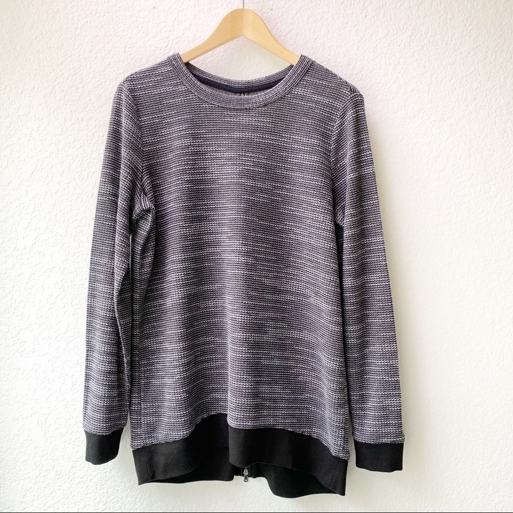 Lou & Grey Gray Black Zipper Back Knit Sweater M - Picture 2 of 8